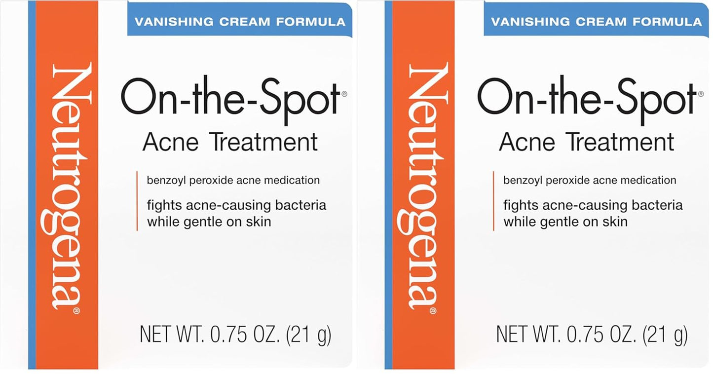 On-The-Spot Acne Spot Treatment Cream with 2.5% Benzoyl Peroxide, Gentle Face Blemish Medicine for Acne-Prone Skin, Vanishing Formula, Clinically Proven Day-1 Results, 0.75-Ounce Tube