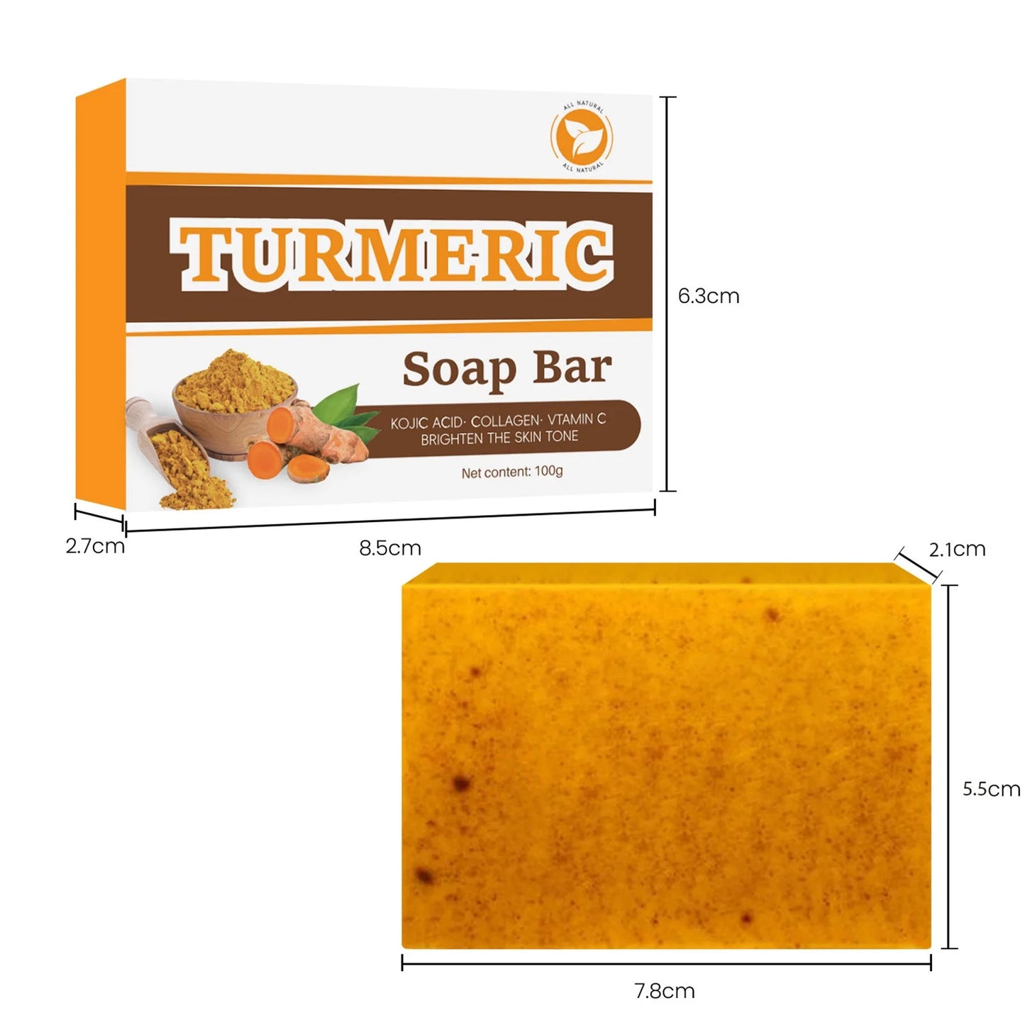 2PCS Lemon Turmeric Kojic Acid Soap Bar, Turmeric Face and Body Soap, Skin Brightening for Girl Woman, Turmeric Soap Bar for Face & Body