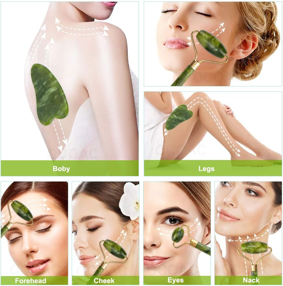 Revitalize Your Skin with the Jade Roller & Gua Sha Set - 5 in 1 Facial Massager Tools for Ultimate Face Sculpting and Skin Care
