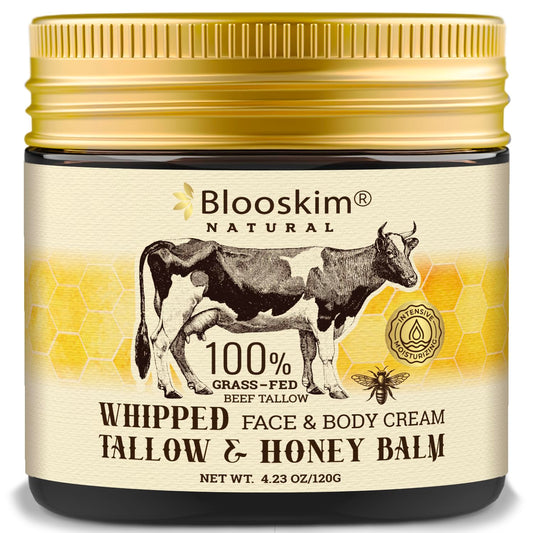Beef Tallow for Face – Whipped Tallow Balm with Honey – Beef Tallow Moisturizer for Skin – Tallow Face Moisturizer for Wrinkles, Dry Skin, and Fine Lines – Beef Tallow Lotion - 4.23 Oz