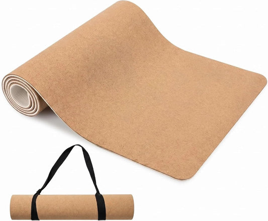 Cork Yoga Mat 6Mm Extra Thick Cushioning High Density Natural Rubber Exercise Pad 72 X 24 Inch for Home Gym