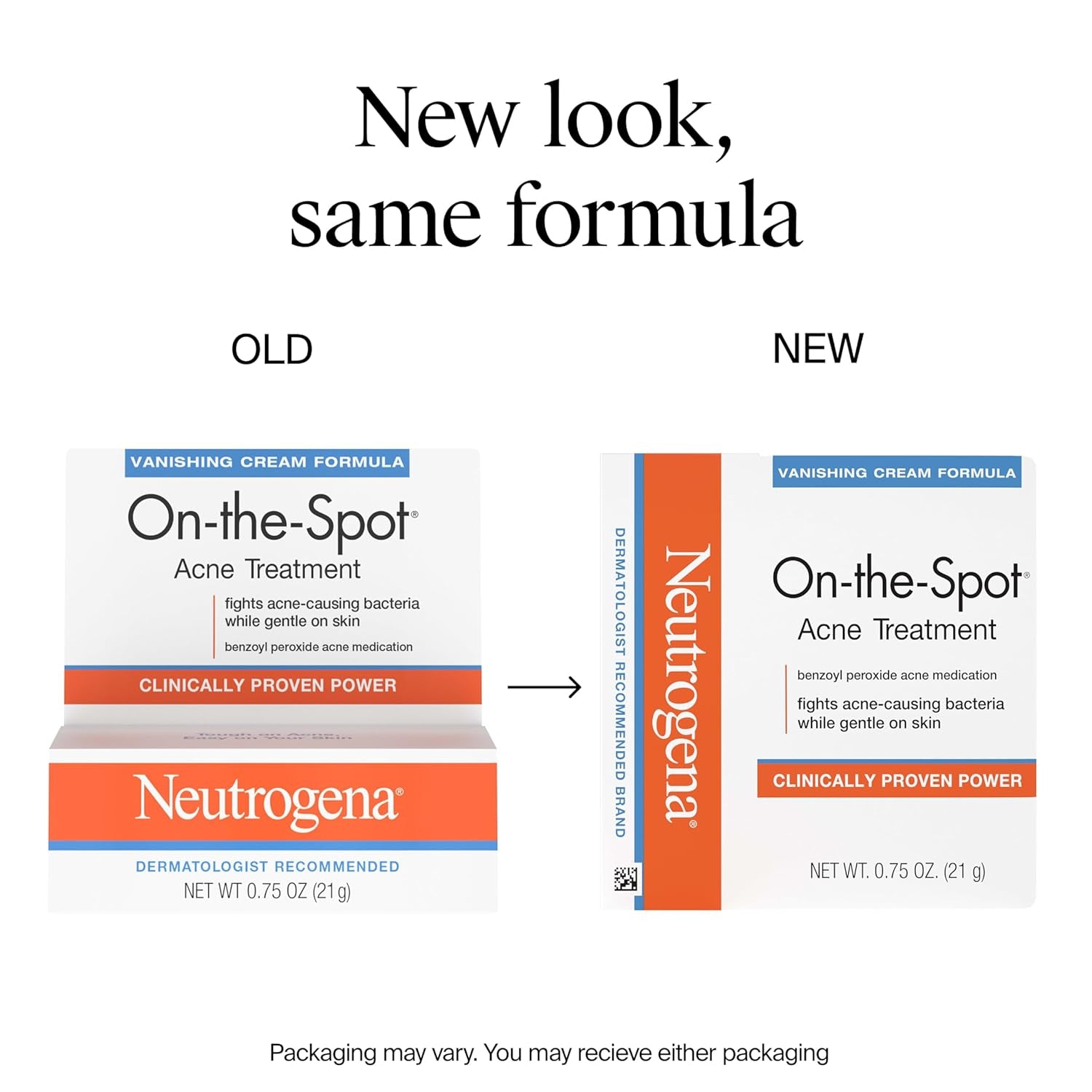 On-The-Spot Acne Spot Treatment Cream with 2.5% Benzoyl Peroxide, Gentle Face Blemish Medicine for Acne-Prone Skin, Vanishing Formula, Clinically Proven Day-1 Results, 0.75-Ounce Tube